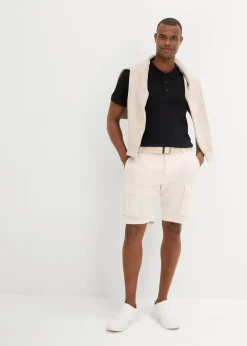 bonprix Große Größen|Shorts|Regular Fit Cargo-Bermuda mit Gürtel aus luftigem Leinen-Mix naturbeige