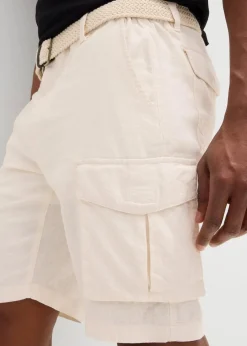 bonprix Große Größen|Shorts|Regular Fit Cargo-Bermuda mit Gürtel aus luftigem Leinen-Mix naturbeige
