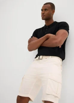 bonprix Große Größen|Shorts|Regular Fit Cargo-Bermuda mit Gürtel aus luftigem Leinen-Mix naturbeige