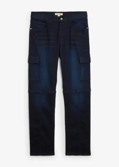 bonprix Jeans|Sweat|Regular Fit Cargo-Jeans-Jogger mit Komfortbund, Straight dunkelblau denim