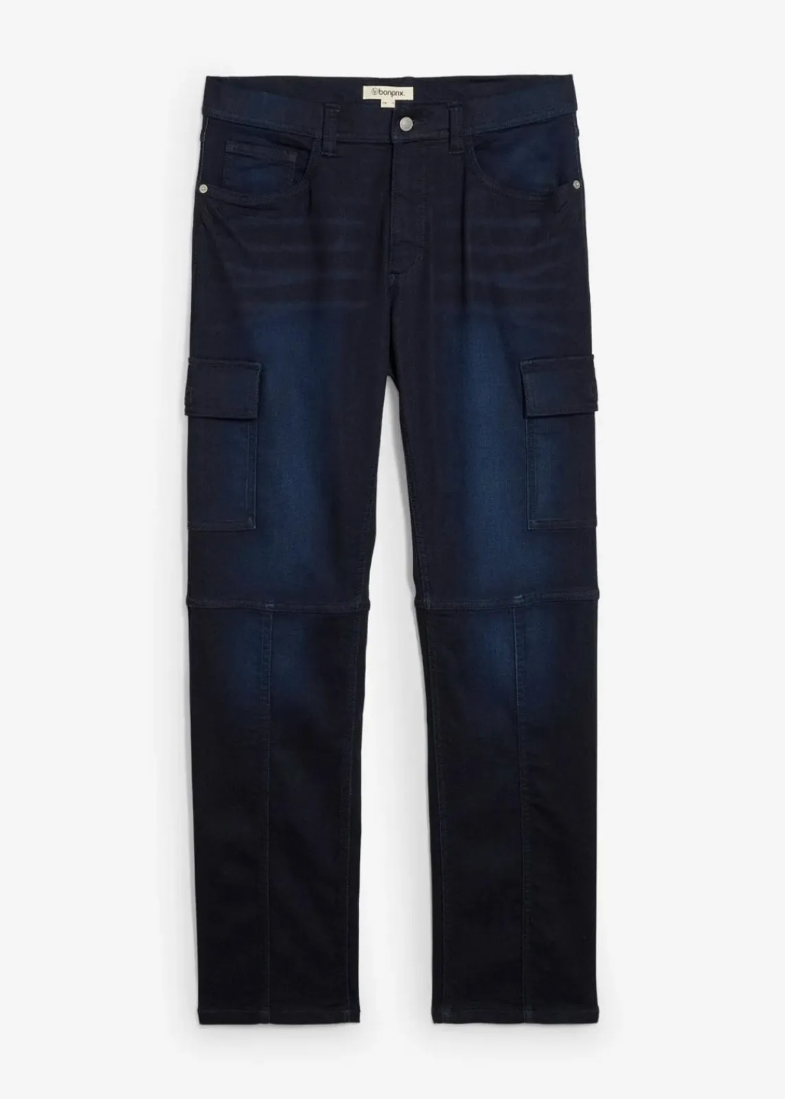 bonprix Jeans|Sweat|Regular Fit Cargo-Jeans-Jogger mit Komfortbund, Straight dunkelblau denim