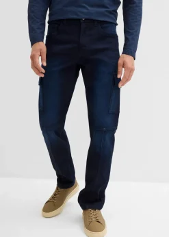 bonprix Jeans|Sweat|Regular Fit Cargo-Jeans-Jogger mit Komfortbund, Straight dunkelblau denim