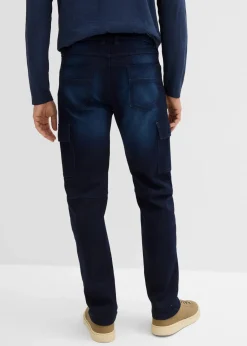 bonprix Jeans|Sweat|Regular Fit Cargo-Jeans-Jogger mit Komfortbund, Straight dunkelblau denim