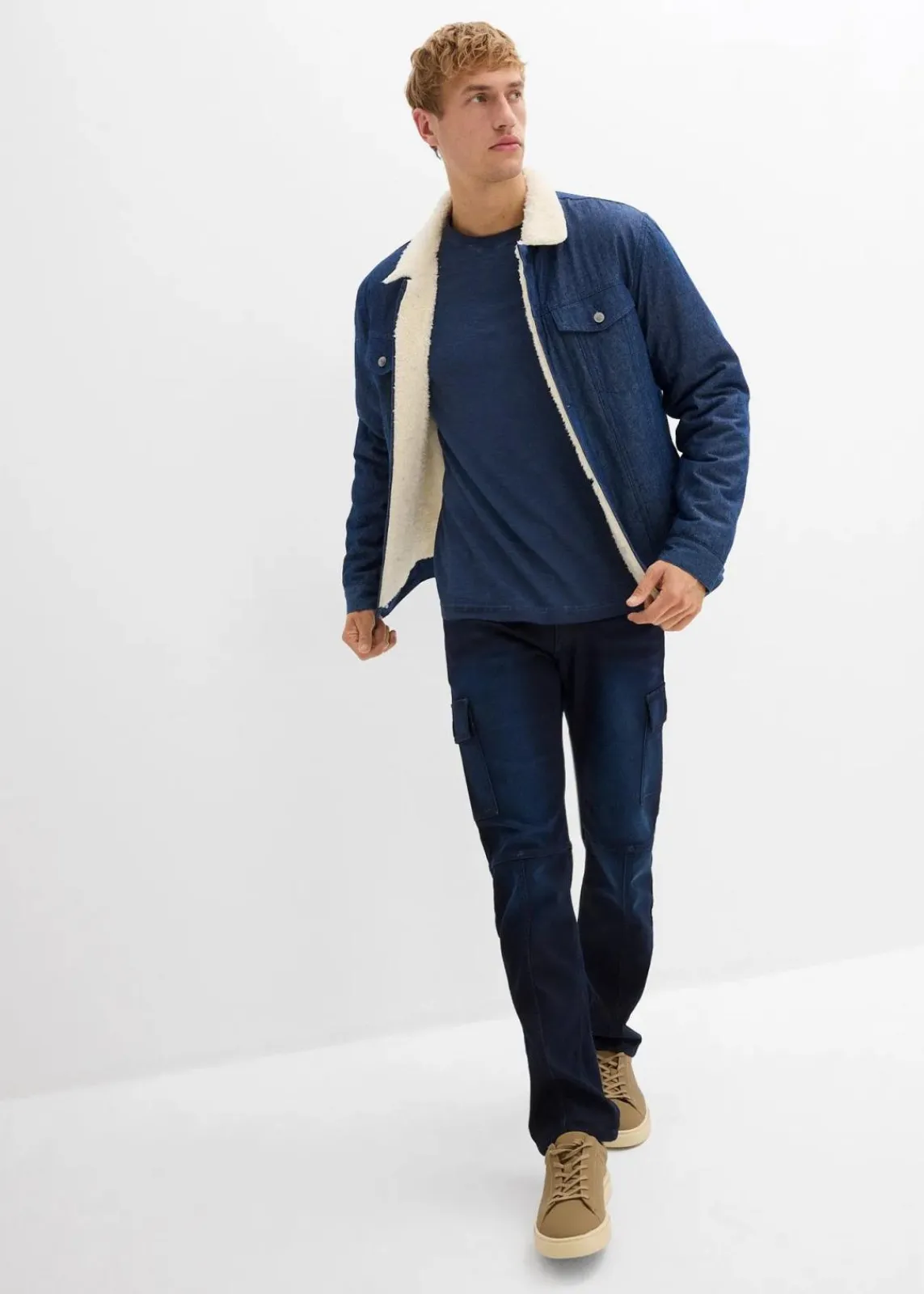 bonprix Jeans|Sweat|Regular Fit Cargo-Jeans-Jogger mit Komfortbund, Straight dunkelblau denim