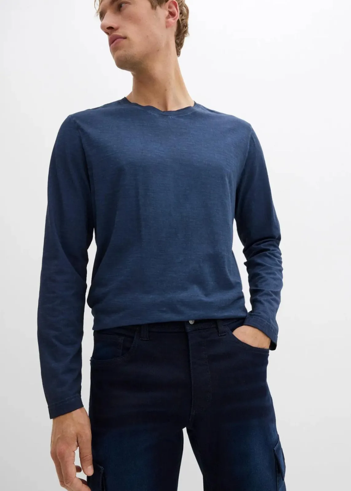 bonprix Jeans|Sweat|Regular Fit Cargo-Jeans-Jogger mit Komfortbund, Straight dunkelblau denim