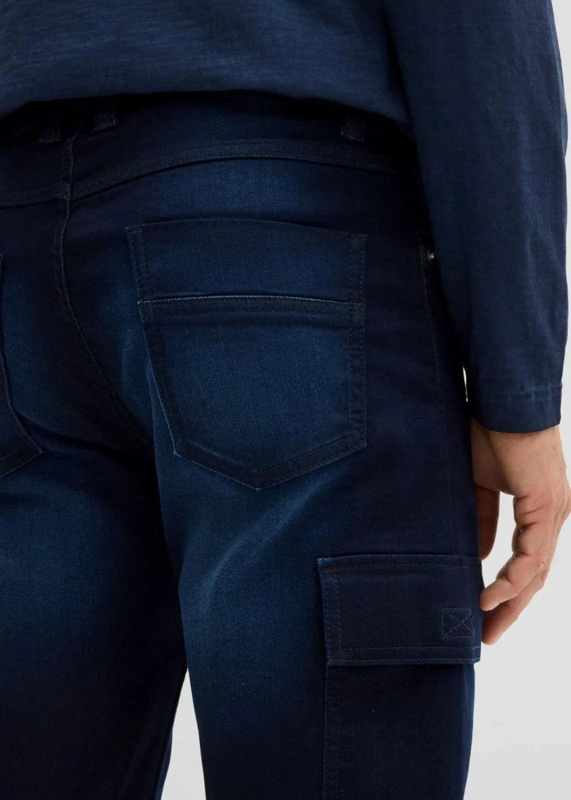 bonprix Jeans|Sweat|Regular Fit Cargo-Jeans-Jogger mit Komfortbund, Straight dunkelblau denim