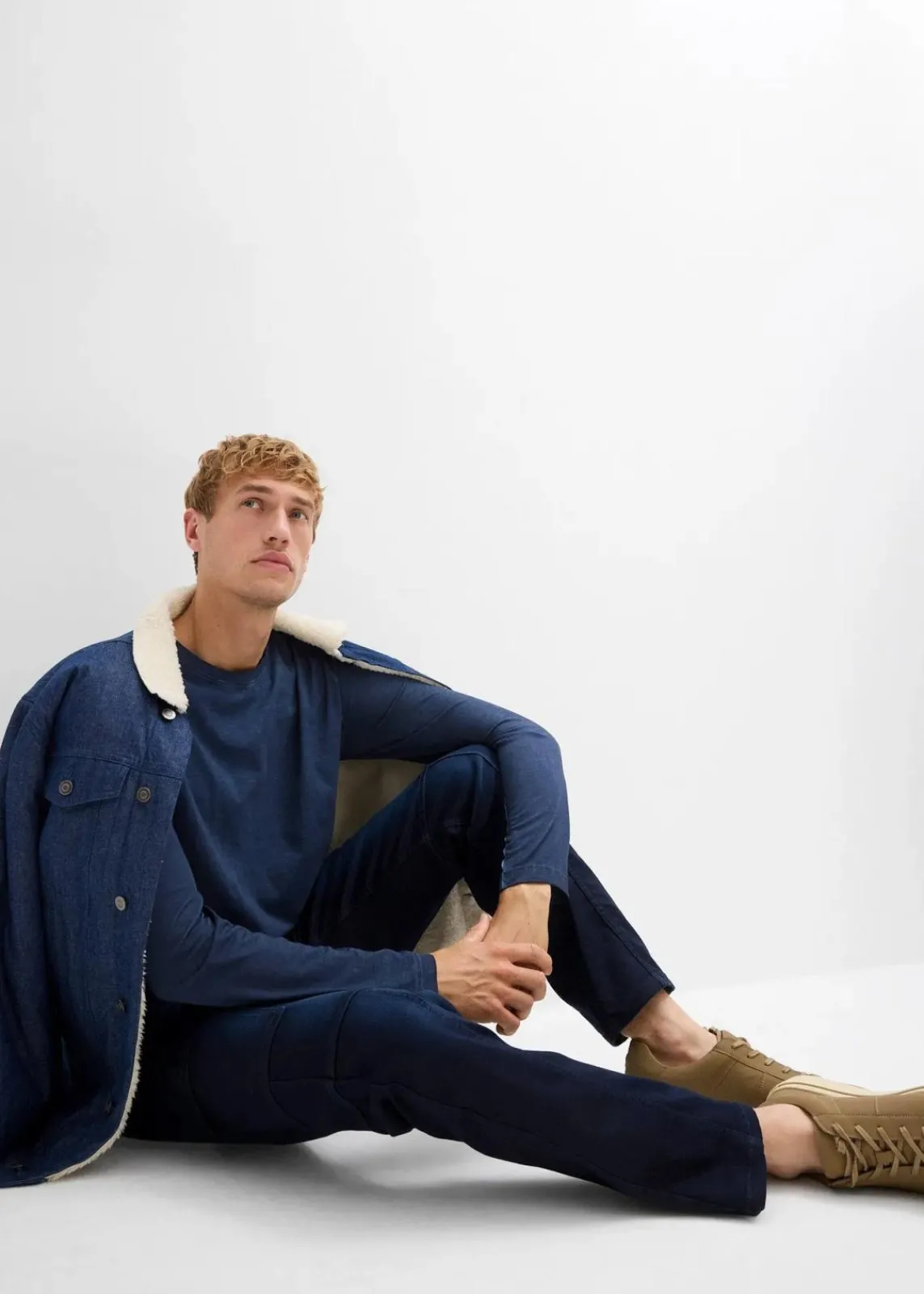 bonprix Jeans|Sweat|Regular Fit Cargo-Jeans-Jogger mit Komfortbund, Straight dunkelblau denim