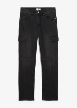 bonprix Große Größen|Sweat|Regular Fit Cargo-Jeans-Jogger mit Komfortbund, Straight schwarz denim