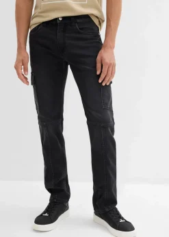 bonprix Große Größen|Sweat|Regular Fit Cargo-Jeans-Jogger mit Komfortbund, Straight schwarz denim