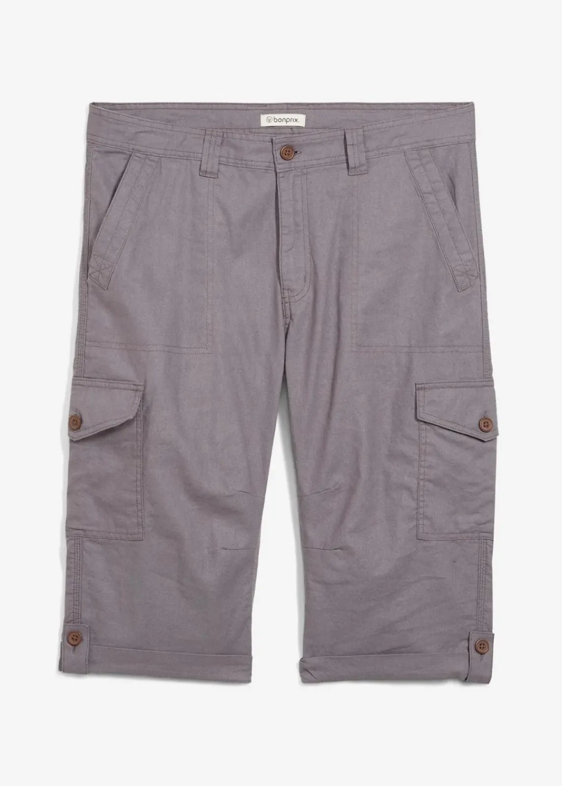 bonprix Hosen|Shorts|Regular Fit Cargo-Long-Bermuda aus luftigem Leinen-Mix rauchgrau
