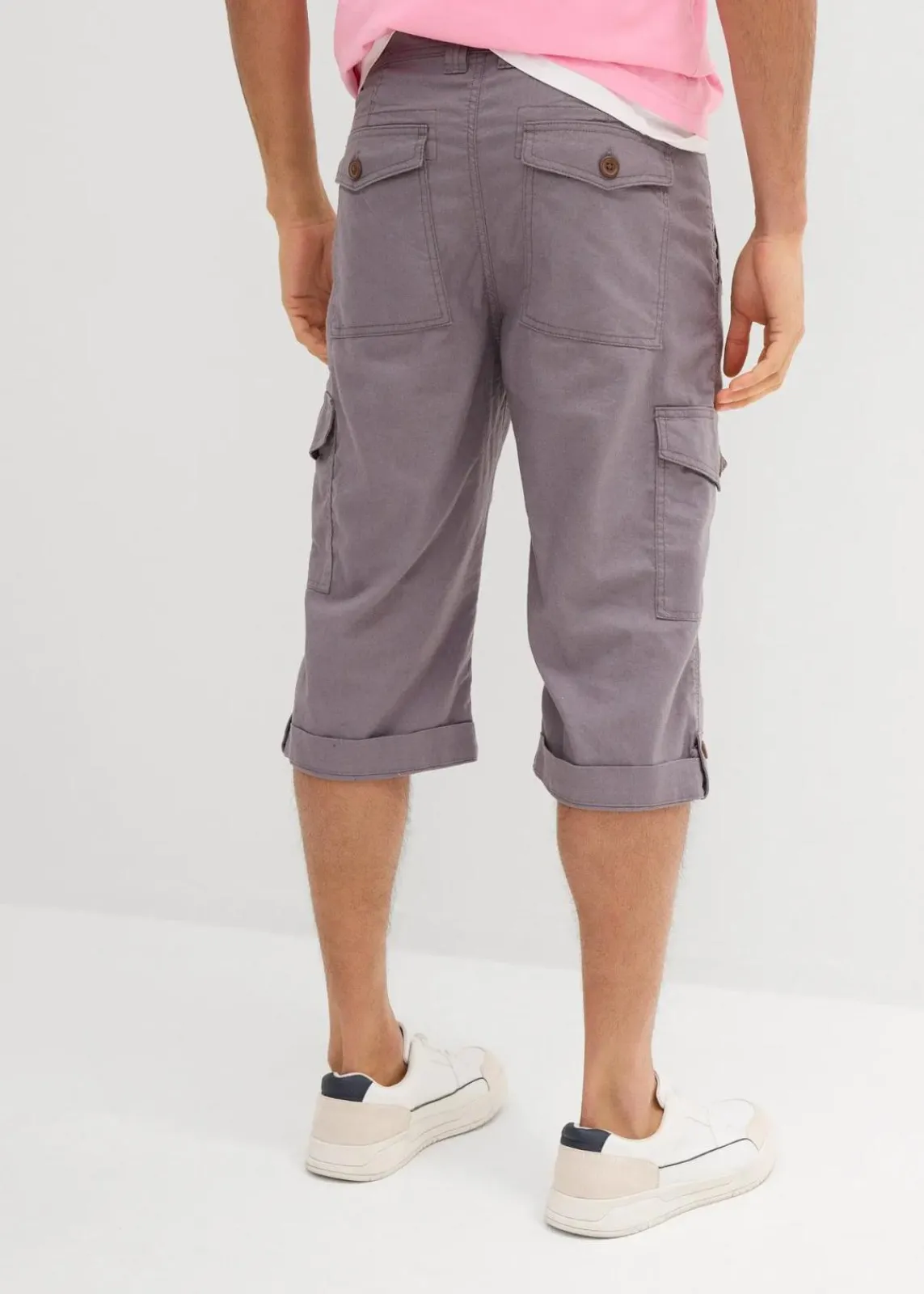 bonprix Hosen|Shorts|Regular Fit Cargo-Long-Bermuda aus luftigem Leinen-Mix rauchgrau