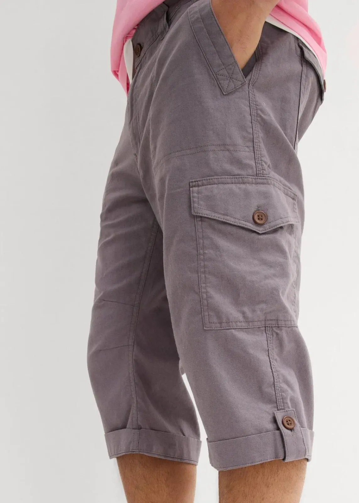 bonprix Hosen|Shorts|Regular Fit Cargo-Long-Bermuda aus luftigem Leinen-Mix rauchgrau