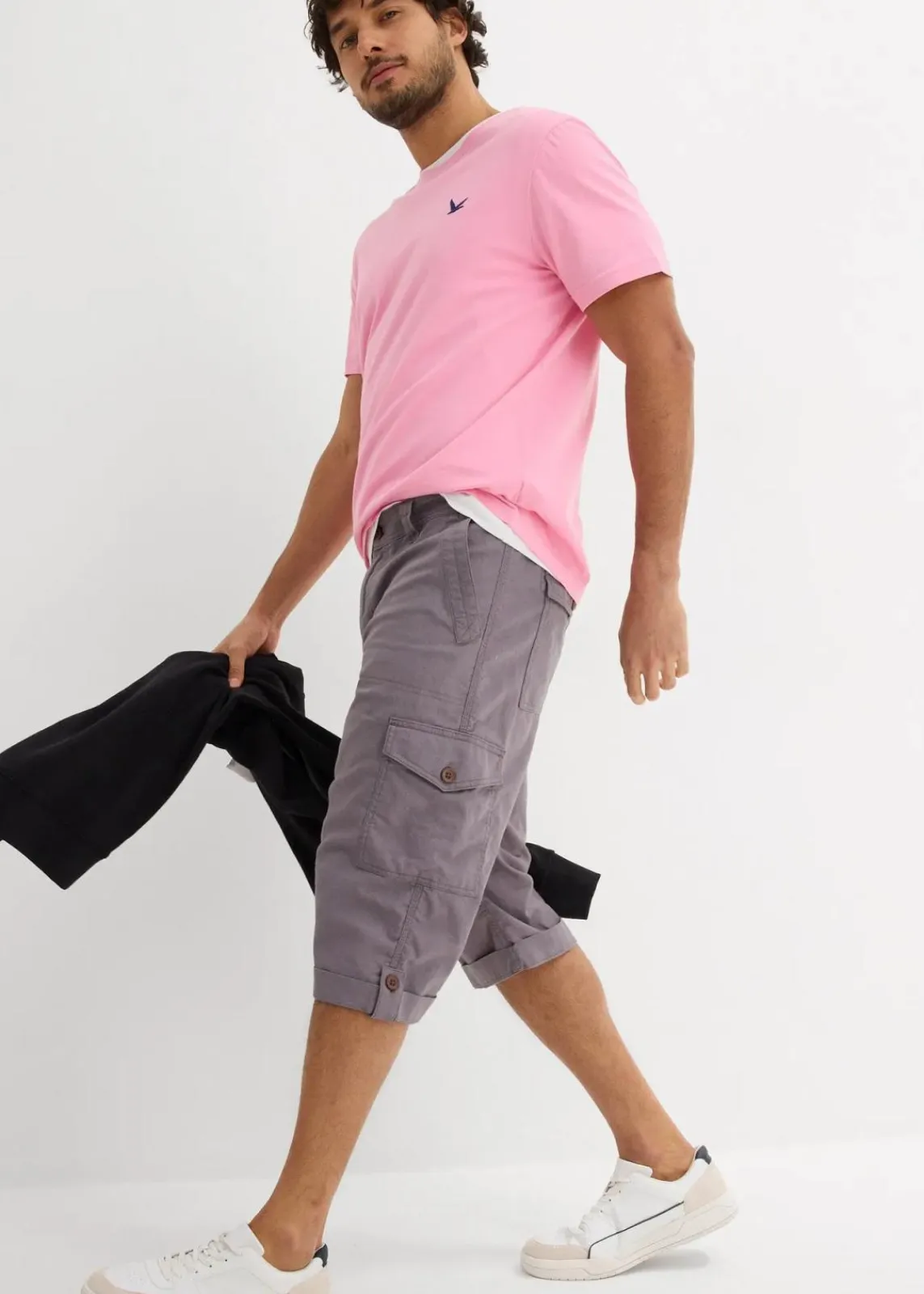 bonprix Hosen|Shorts|Regular Fit Cargo-Long-Bermuda aus luftigem Leinen-Mix rauchgrau