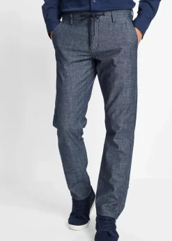 bonprix Große Größen|Hosen|Regular Fit Chambray-Chinohose aus reiner Baumwolle, Straight dunkelblau meliert