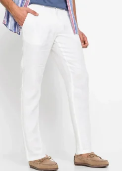bonprix Große Größen|Hosen|Regular Fit Chinohose aus reinem Leinen, Straight weiß