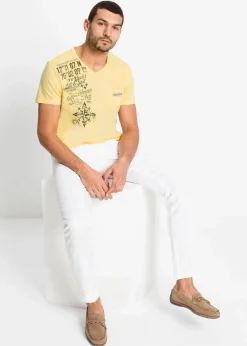 bonprix Große Größen|Hosen|Regular Fit Chinohose aus reinem Leinen, Straight weiß