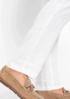 bonprix Große Größen|Hosen|Regular Fit Chinohose aus reinem Leinen, Straight weiß