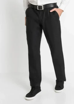 bonprix Große Größen|Hosen|Regular Fit Chinohose aus reinem Leinen, Straight schwarz