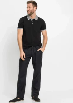 bonprix Große Größen|Hosen|Regular Fit Chinohose aus reinem Leinen, Straight schwarz