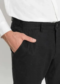bonprix Große Größen|Hosen|Regular Fit Chinohose aus reinem Leinen, Straight schwarz
