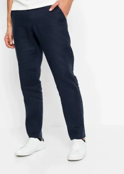 bonprix Hosen|Große Größen|Regular Fit Chinohose aus reinem Leinen, Straight dunkelblau