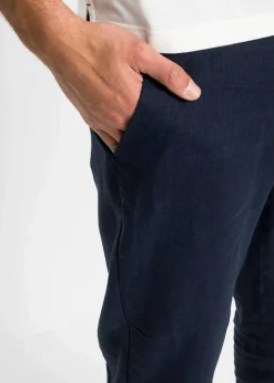 bonprix Hosen|Große Größen|Regular Fit Chinohose aus reinem Leinen, Straight dunkelblau