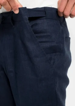 bonprix Hosen|Große Größen|Regular Fit Chinohose aus reinem Leinen, Straight dunkelblau