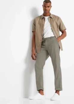 bonprix Große Größen|Hosen|Regular Fit Chinohose aus luftigem Leinen-Mix, Straight raucholiv