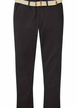 bonprix Hosen|Basics|Regular Fit Chinohose mit Komfortbund und Gürtel, Straight schwarz