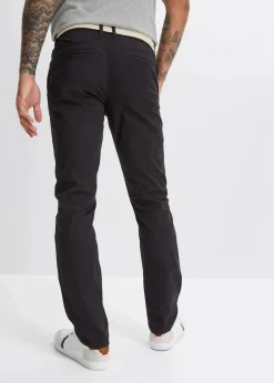 bonprix Hosen|Basics|Regular Fit Chinohose mit Komfortbund und Gürtel, Straight schwarz