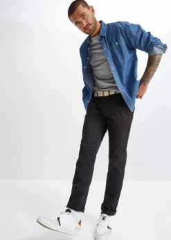 bonprix Hosen|Basics|Regular Fit Chinohose mit Komfortbund und Gürtel, Straight schwarz