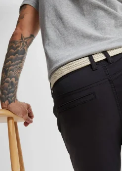 bonprix Hosen|Basics|Regular Fit Chinohose mit Komfortbund und Gürtel, Straight schwarz