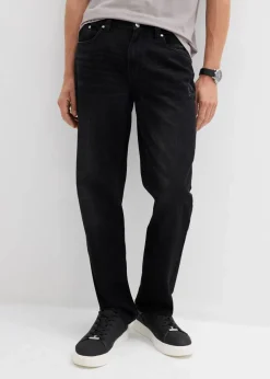 bonprix Jeans|Große Größen|Regular Fit Jeans aus reiner Baumwolle mit Komfortbund, Straight schwarz denim