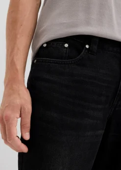 bonprix Jeans|Große Größen|Regular Fit Jeans aus reiner Baumwolle mit Komfortbund, Straight schwarz denim