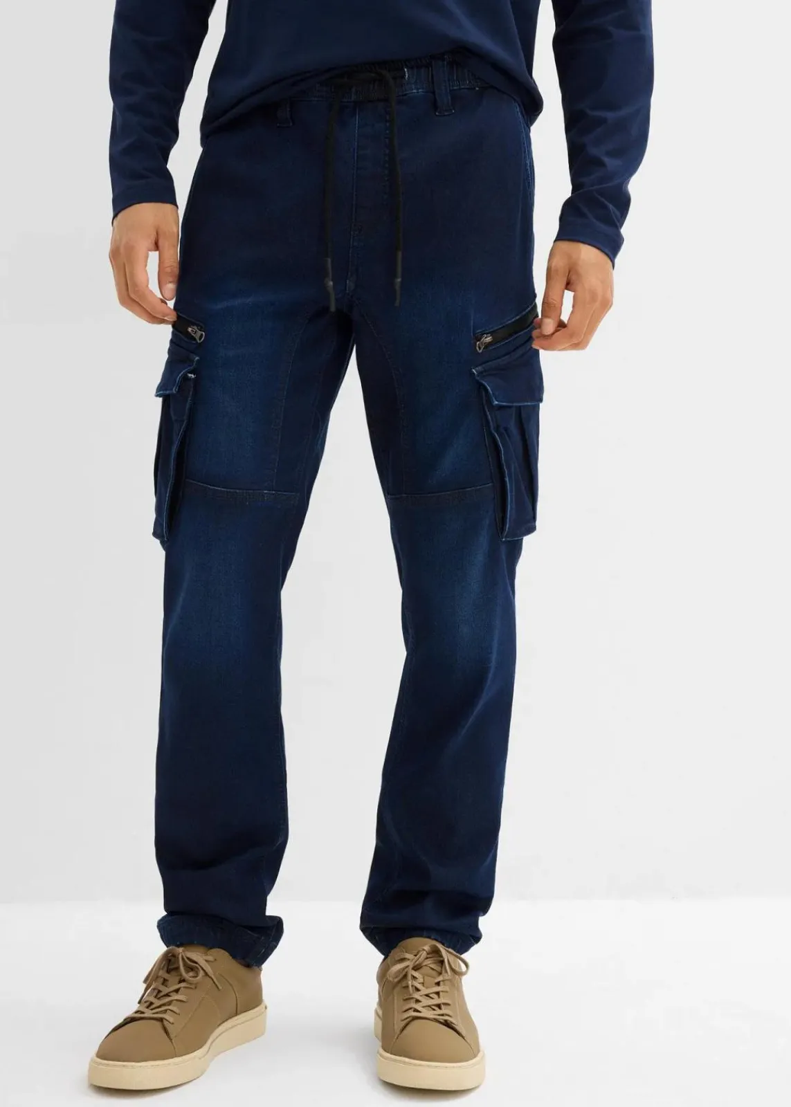 bonprix Große Größen|Sweat|Regular Fit Jeans-Jogger mit Komfortbund, Straight dunkelblau denim