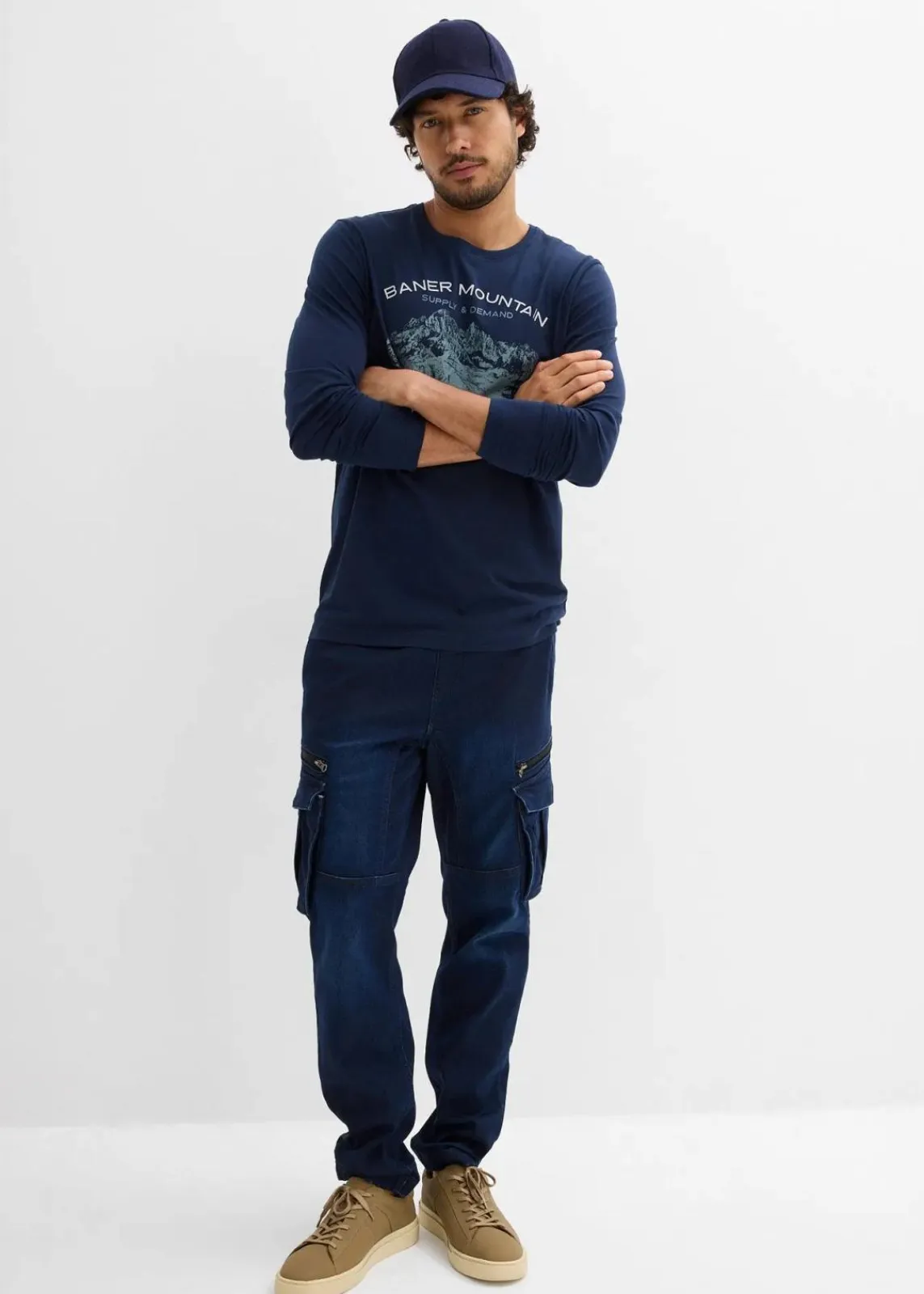 bonprix Große Größen|Sweat|Regular Fit Jeans-Jogger mit Komfortbund, Straight dunkelblau denim