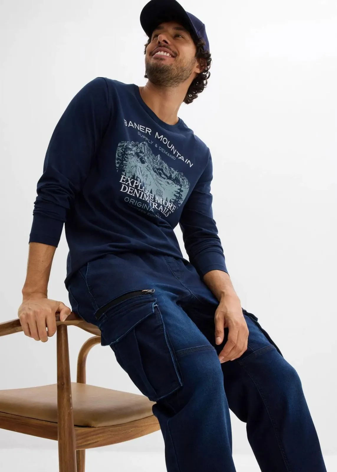 bonprix Große Größen|Sweat|Regular Fit Jeans-Jogger mit Komfortbund, Straight dunkelblau denim