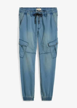 bonprix Jeans|Sweat|Regular Fit Jeans-Jogger mit Komfortbund, Straight hellblau denim/beige