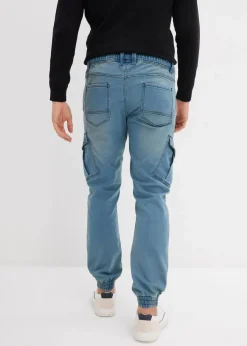 bonprix Jeans|Sweat|Regular Fit Jeans-Jogger mit Komfortbund, Straight hellblau denim/beige