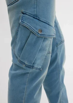 bonprix Jeans|Sweat|Regular Fit Jeans-Jogger mit Komfortbund, Straight hellblau denim/beige
