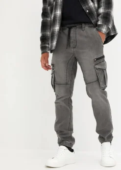 bonprix Jeans|Sweat|Regular Fit Jeans-Jogger mit Komfortbund, Straight grau denim