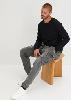 bonprix Jeans|Sweat|Regular Fit Jeans-Jogger mit Komfortbund, Straight grau denim
