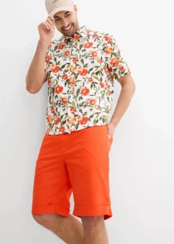 bonprix Große Größen|Shorts|Regular Fit Schlupf-Bermuda aus luftigem Leinen-Mix orange