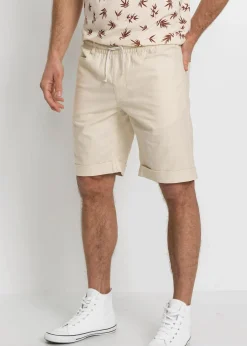 bonprix Hosen|Shorts|Regular Fit Schlupf-Bermuda aus luftigem Leinen-Mix sandbeige