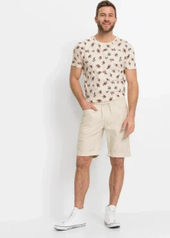 bonprix Hosen|Shorts|Regular Fit Schlupf-Bermuda aus luftigem Leinen-Mix sandbeige