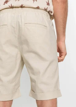 bonprix Hosen|Shorts|Regular Fit Schlupf-Bermuda aus luftigem Leinen-Mix sandbeige