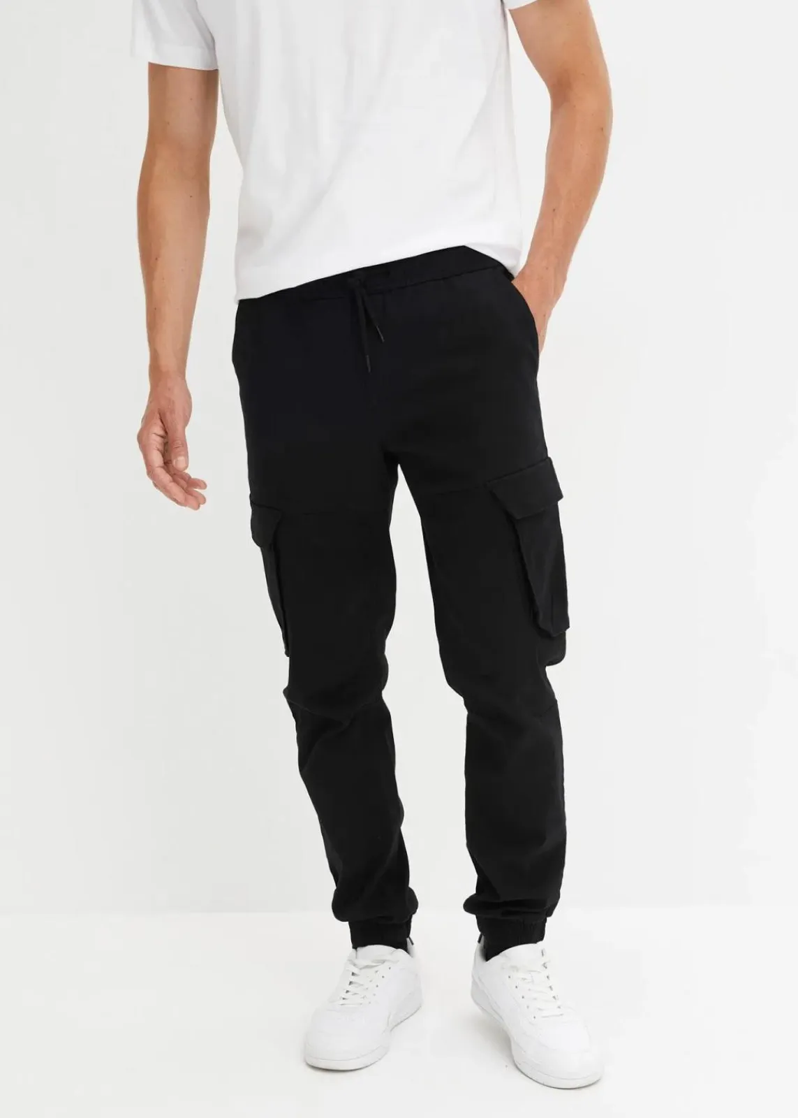 bonprix Große Größen|Hosen|Regular Fit Schlupf-Cargohose, Straight schwarz