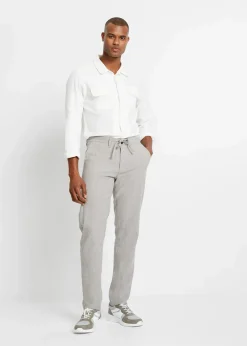 bonprix Große Größen|Hosen|Regular Fit Schlupf-Chinohose mit Leinen, Straight hellgrau meliert