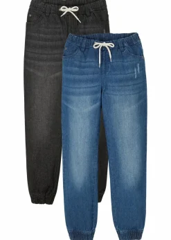 bonprix Jungen 9-16 Jahre·Jeans|Jungen 9-16 Jahre·Mehrfachpacks|Regular Fit Schlupfjeans mit Baumwolle (2er Pack) schwarz denim+blau denim