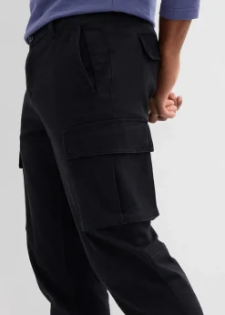 bonprix Große Größen|Outdoorbekleidung|Regular Fit Stretch-Cargohose aus robuster Bio-Baumwolle, Straight schwarz